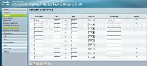Cisco RVS4000 Firewall - Port Range Forwarding