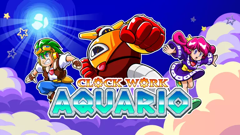 Clockwork Aquario artwork featuring the characters Huck Londo, Gush, and Elle Moon