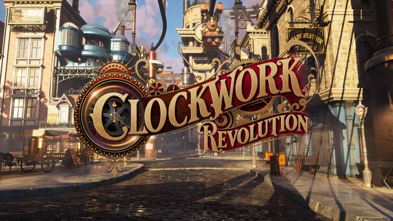 Clockwork Revolution game screenshot with logo