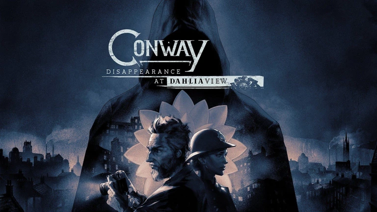 Conway: Disappearance at Dahlia View characters standing with a town in the background.
