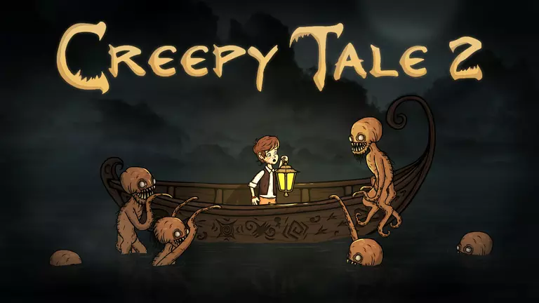 Creepy Tale 2 character standing on a boat surrounded by monsters.