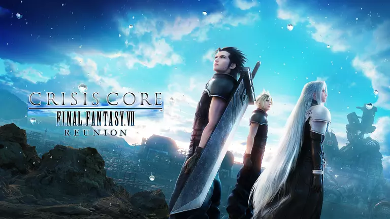 Crisis Core: Final Fantasy VII Reunion game artwork featuring Zack, Cloud, and Sephiroth