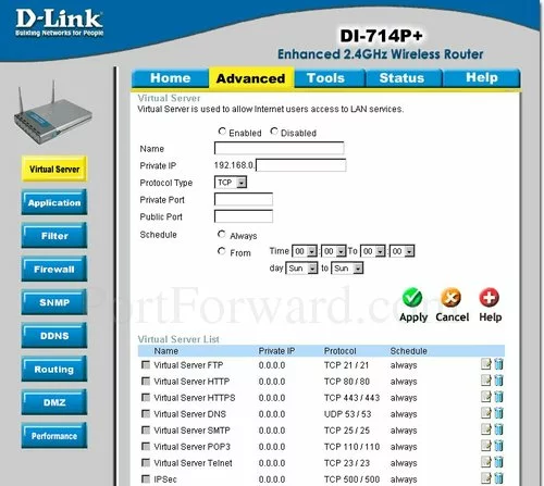 Dlink DI-724P+ Virtual Server