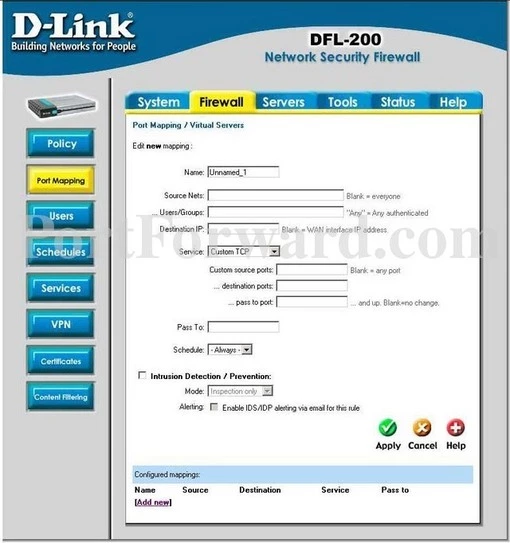 Dlink DFL-200 port forward