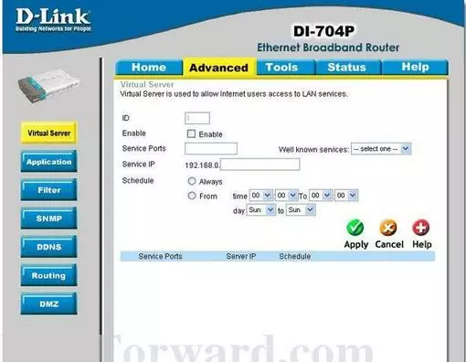 Dlink DI-704P-revB port forward