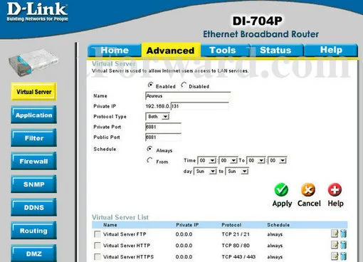 Dlink DI-704Pv3.11 port forward