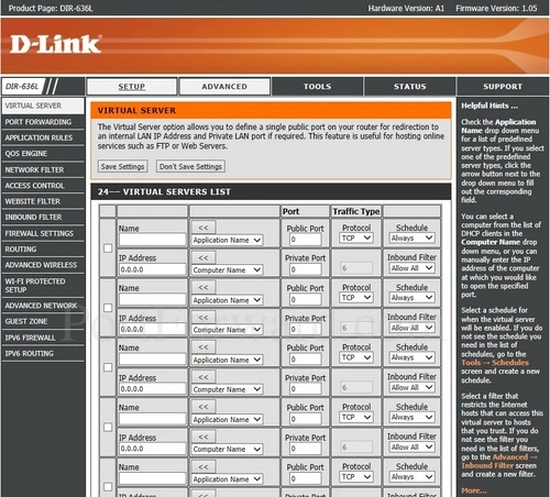 D-Link DIR-636L Virtual Server