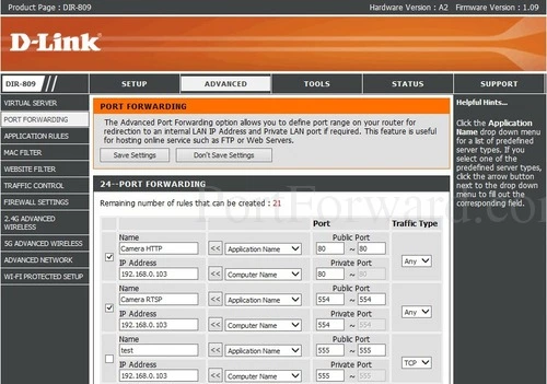 D-Link DIR-809 Port Forwarding