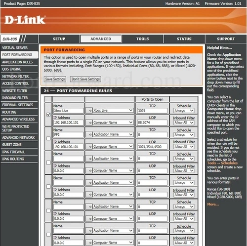 Dlink DIR-835 Port Forwarding
