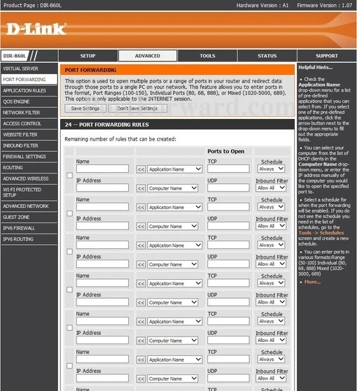 Dlink DIR-860L port forward