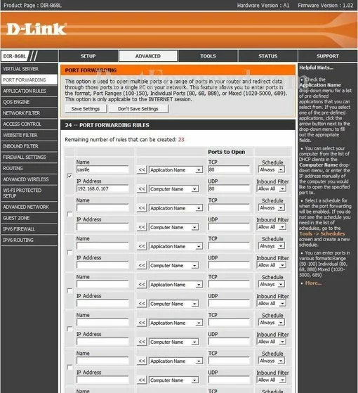 Dlink DIR-866L port forward