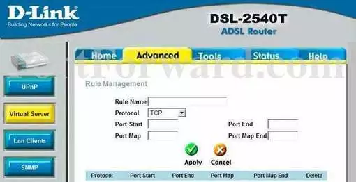 Dlink DSL-2540T port forward