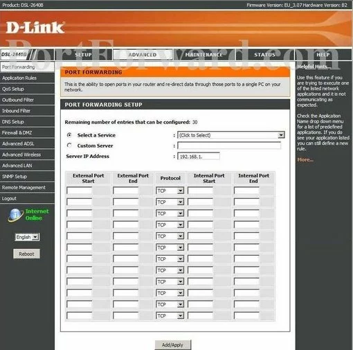 Dlink DSL-2640Bv2 port forward