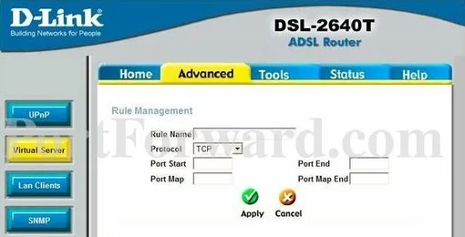 Dlink DSL-2640T port forward
