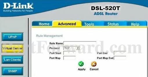 Dlink DSL-520T port forward