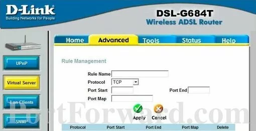 Dlink DSL-G684T port forward