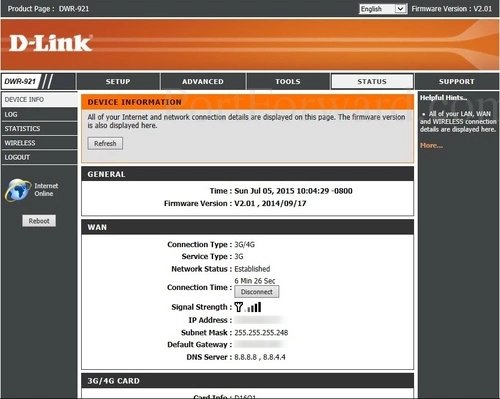 Dlink DWR-921 Device Information