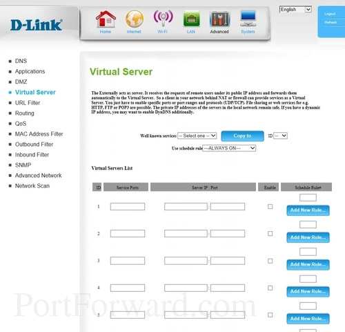 D-Link DWR-921 Virtual Server