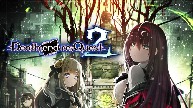 Death end re;Quest 2 game artwork featuring characters Mai, Rotten, and Shina