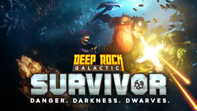 Deep Rock Galactic: Survivor game artwork featuring a dwarf in a mine with a horde of aliens