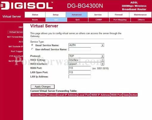 Digisol DG-BG4300N port forward
