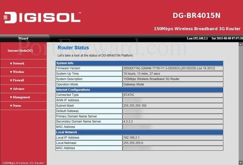 Digisol DB-BR4015N Router Status