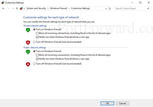 disabling windows firewall