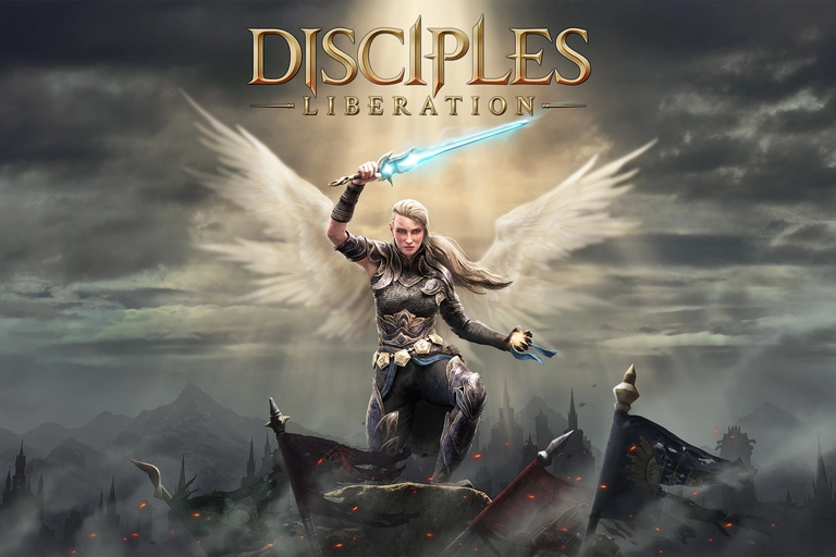 Disciples: Liberation game art showing a warrior holding a sword.