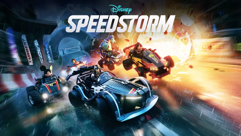 Disney Speedstorm game artwork featuring various Disney characters racing