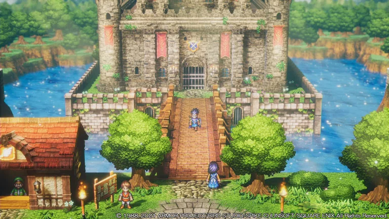 Dragon Quest III HD 2D Remake game art showing a castle.