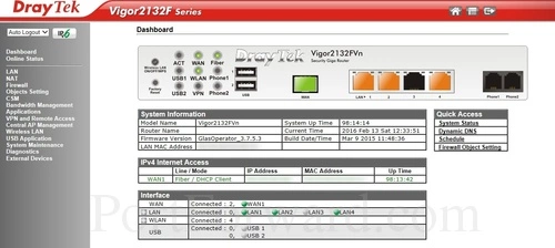 DrayTek Vigor2132F Dashboard