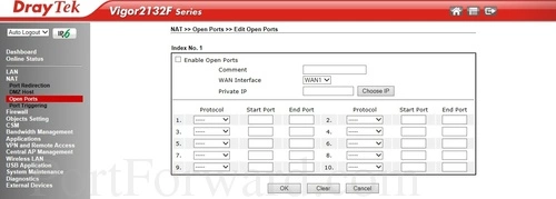 DrayTek Vigor2132F Open Ports Edit