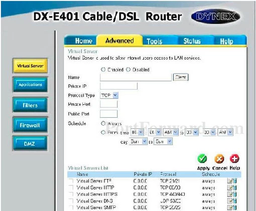 Dynex DX-E401 port forward