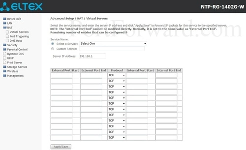 Eltex NTP-RG-1402G-W Virtual Servers Add