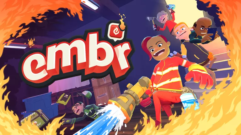 Embr game art showing players putting out a fire.