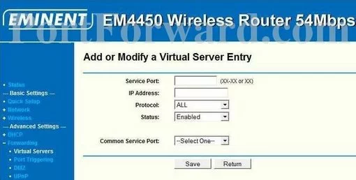 Eminent EM4450 port forward
