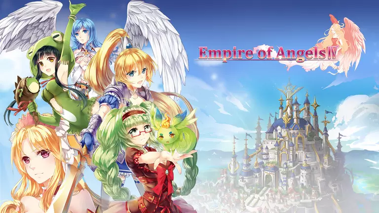 Empire of Angels IV game art showing characters and a castle.