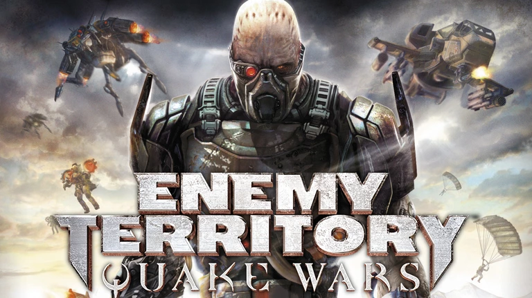 Enemy Territory: Quake Wars characters with ships flying in the background.