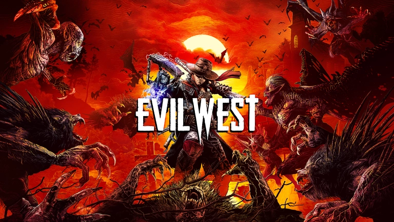 Evil West artwork featuring an agent in the midst of a vampiric horde