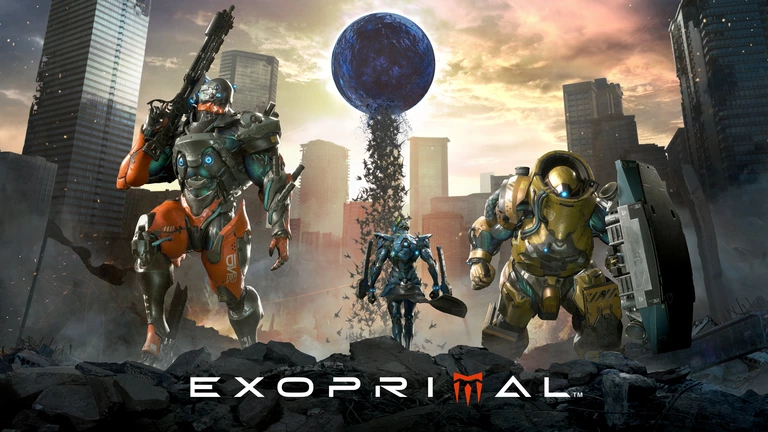Exoprimal game artwork featuring a team of Exofighters in their Exosuits