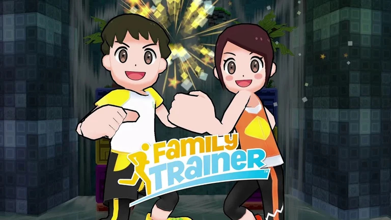 Family Trainer (2020) game art showing a couple ready to exercise.