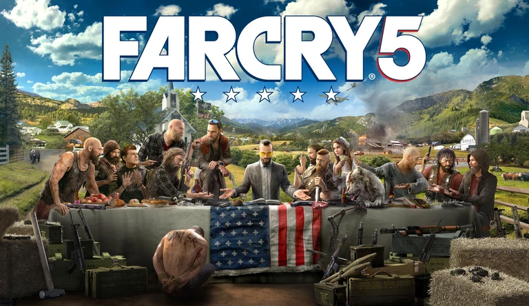 Far Cry 5 game art showing players at a feast.