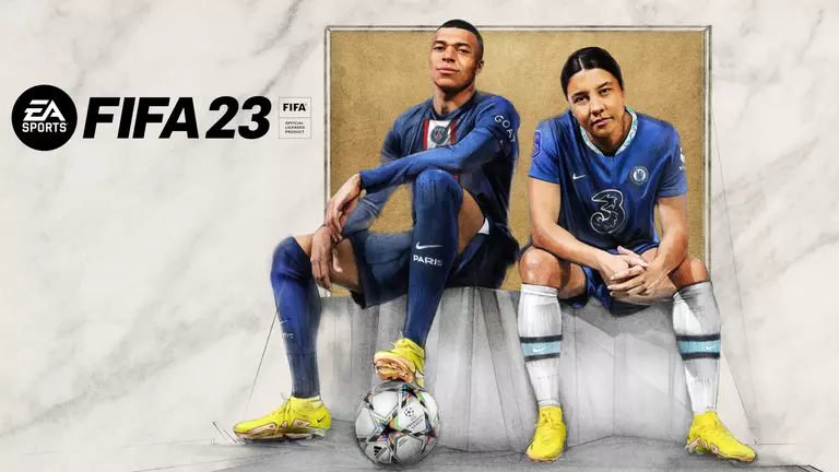 FIFA 23 artwork featuring Kylian Mbappé and Sam Kerr