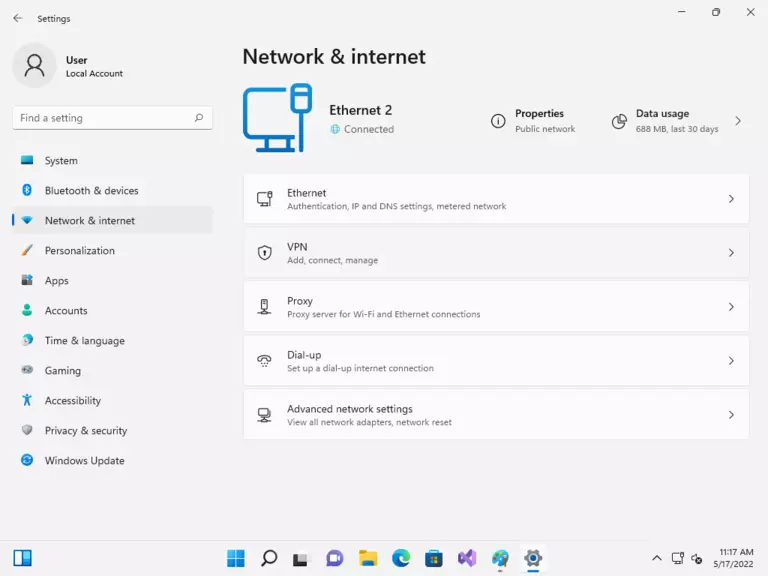 windows 11 settings network and internet