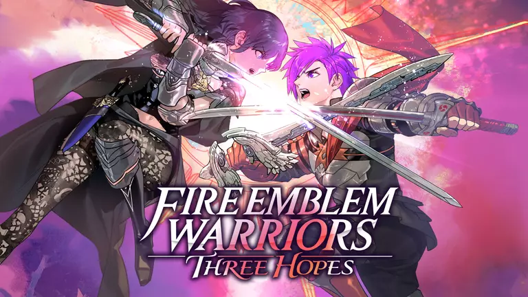 Fire Emblem Warriors: Three Hopes artwork featuring two characters in combat with swords