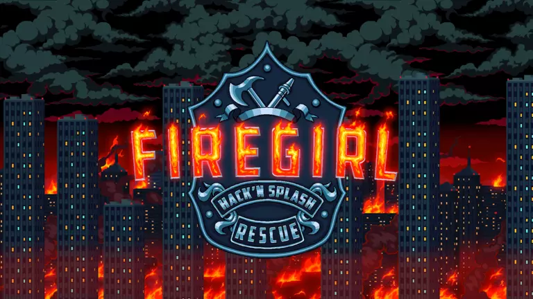 Firegirl: Hack'n Splash Rescue game art showing a city on fire.