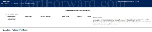 Genexis DRG700 Port Forwarding Configuration