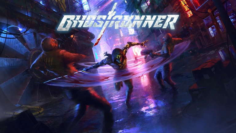 Ghostrunner artwork featuring Jack slicing through some enemies