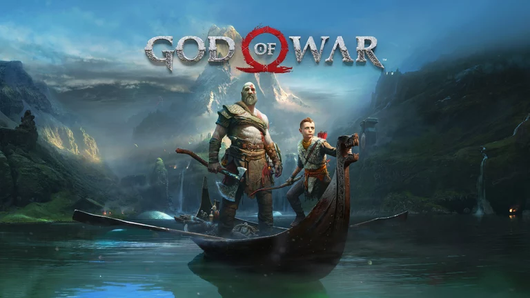 God of War game art showing characters standing in a boat.