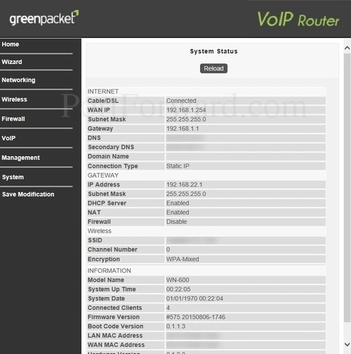 GreenPacket WN-600 System Status